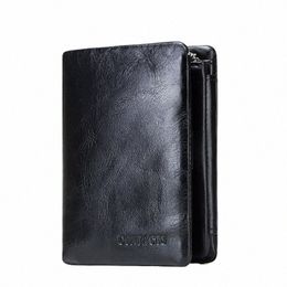 contact's 2022 New Classical Genuine Leather Wallets Vintage Style Men Wallet Fi Brand Purse Card Holder Lg Clutch Wallet M35n#