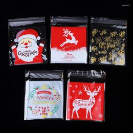 Gift Wrap 100Pcs Merry Xmas Candy Bags Santa Claus Snowflake Cookie Plastic For Diy