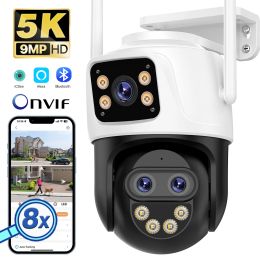 5K 9MP HD PTZ Camera 8x Zoom Outdoor Wifi IP Camera Three Lens Dual Screen Security Video Surveillance 4MP Auto Tracking iCSee