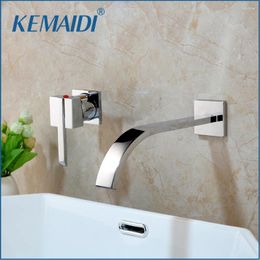 Bathroom Sink Faucets KEMAIDI Basin Faucet Waterfall Spout Wall Mounted Single Handle Cold Mixer Tap Chrome Finished 2 Pcs