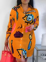 LW Plus Size dresses Casual Print Shirt Dress Autumn Loose Dres Elegant midi dress long sleeve Fashion shirt 240402