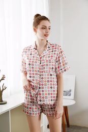 Home Clothing Summer Silk Pajamas Set For Girls Stain Sleepwear