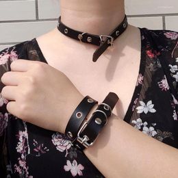 Pendants Punk Harajuku Collar Choker Necklace PU Leather Black Goth Handmade Neck Bracelet Jewellery Wristband 702