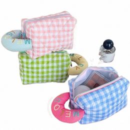 1pcs Casual Women's Cosmetic Pouch Large Capacity Travel Storage Bags Simple Plaid Ladies Clutch Handbags Pink Canvas Female Bag I6G6#