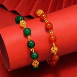 Bracelets 24K gold bracelets for women indian Faith pray lucky green red rhinestone charm Bracelet bride wedding Beads luxury Jewelry