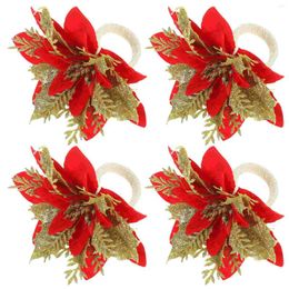 Table Cloth 4pcs Christmas Flower Design Napkin Ring Xmas Holder Decorative Buckle