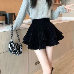 Skirts Spring Sexy Velvet 2024 Summer Vintage Pleated Skirt Women High Waist Mini Korean Fashion Uniform Streetwear