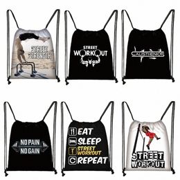 Callisthenics Print Drawstring Bags Street Workout Backpack Outdoor Gym No Pain No Gain Storage Bags for Travel Shoes Holder 16Eo#