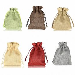 10pcs/lot Natural Linen Burlap Bag Jute Gift Bag Drawstring Gift Bags With Handles Gift Packaging Party Favour Candy Bags T2Fy#