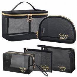 travel Cosmetic Bag Transparent Mesh Pouch Double Layer Makeup Handbag Women'S Portable Travel Bag Toiletries Kit Organiser h7A5#