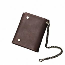 2021 Men Wallets Genuine Leather Short Card Holder Chain Men Purse PORTFOLIO High Quality Brand Male wallet Name Customized U0L1#