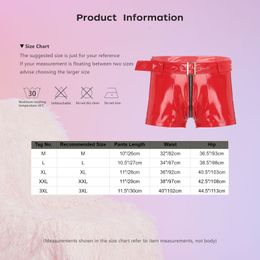 Men Wet Look Patent Leather Shorts with Belt Latex Boxer Shorts Hot Pants Sexy Bulge Pouch Hipster Trunks Motorcycle Shorts