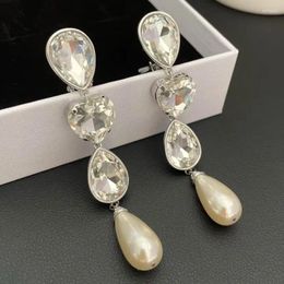 Dangle Earrings Fashion Brand Designer Long Pendant Earring Crystal Pearl Heart Ear Clip Women Luxury Jewellery Trend