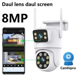 4K 8MP PTZ WIFI Camera Dual Lens Dual Screen 4X Digital Zoom IP Camera Auto Tracking Outdoor Home CCTV Surveillance Camhipro
