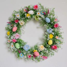 Decorative Flowers 35cm Easter Wreath With Pastel Eggs Artificial Daisy Flower Front Door Porch Welcome Sign Spring Festival Decor Party