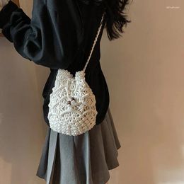 Shoulder Bags 2024 Fashion Cotton Thread Crossbody Straw Mini Mobile Phone Bag Hollow Simple Casual Hundred Beach