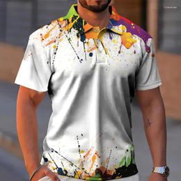 Men's Polos Graffiti Pattern 3D Print Summer Button Down Collar Polo Shirts Casual Short Sleeve Oversized Tops Fashion Men Clothing