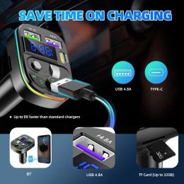 FM Transmitter PD Type-C Dual USB 3.1A Fast Charger Car Colorful Modulator Handsfree 5.3 Bluetooth Player Ambient MP3 Light H4X6