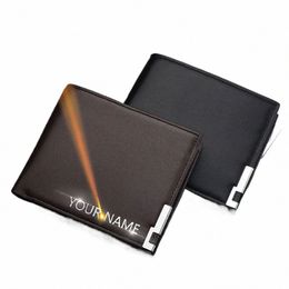 custom Name Short Men Wallets Card Holder Slim Male Engrave Name Wallet High Quality PU Leather Mey Bag Small Men's Purse 24kd#