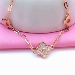 Vans Wife Jewellery New 18k Coloured Gold Womens Clover Bracelet Simple and Versatile 14k Rose Gold Gift for Girlfriend