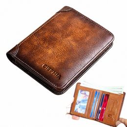 new Genuine Leather Rfid Bifold Wallets for Men Vintage Slim Short Credit Card Holder Mey Clips Give Gifts for Him y1n1#