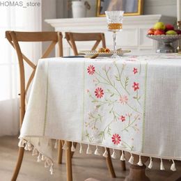 Table Cloth Cotton Linen Embroidery Tassels TableclothModern Simplicity Dust-Proof Table CoverFor Dinning Tea Table Tabletop Decoration Y240401