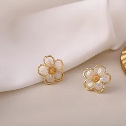 Stud Earrings 1pair Double Layered Shell Flower For Women Elegant Korean Style Fashion Jewellery Engagement Decor