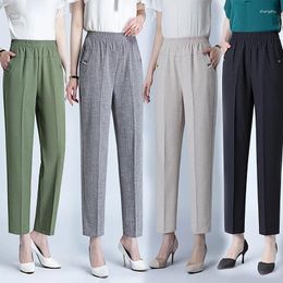 Women's Pants Middle Aged Female Summer Loose Cotton Linen Straight Pant Women Large Size Elastic Waist Thin Trousers