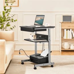 SMILE MART 22in Rolling Laptop Computer Table with Power Outlet for Home, Black standing desk converter desk table