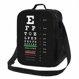 snellen Eye Chart Insulated Lunch Bag for Women Optometrist Optician Cooler Thermal Lunch Box Office Picnic Travel F6pa#