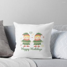 Pillow Happy Holidays Christmas Cute Baby Elf Little Boy Watercolour Throw Cover Luxury Sofa S