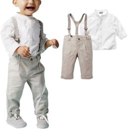 2PCS Set Children Baby Boy Clothes Set Spring Autumn Gentleman Suits Kids Boys T-shirt Top Shirt+Bib Pants Overalls 2-6Y