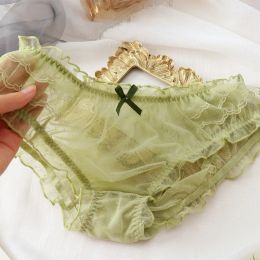 Women Large Sensual Lingerie See Through Panties Summer Ultra-thin Dot Bow Cute Lolita Underwear Sexy Lady Mesh Briefs 3XL