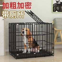 Cat Carriers Dog Cage Foldable Pet Thick Iron Small And Medium Sized With Toilet Villa