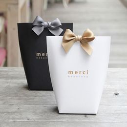 5pcs Upscale Black White Bronzing "Merci" Candy Box French Thank You Wedding Favours Gift Box Package Birthday Party Favours Bags