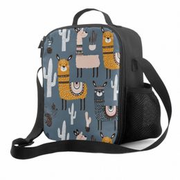 3d Black Llama Cactus Insulated Lunch Box Cooler Bag Carto Animal Thermal Lunch Ctainer Tote Bags for School Work Travel 24T5#