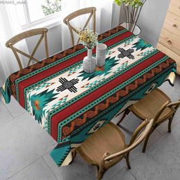 Table Cloth Western Turquoise Boho Aztec Waterproof Tablecloth Party Decorations Rectangle Ethnic Table Cloth for Kitchen Table Decor Y240401