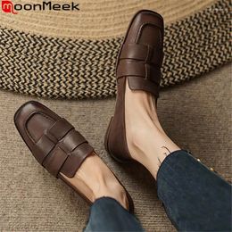 Casual Shoes MoonMeek 2024 Loafers Genuine Leather Flats Woman Retro Ladies Dress Top Sale Slip On Solid