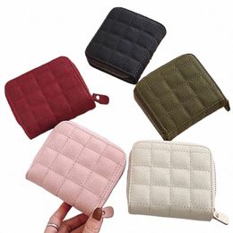 women Fi Small Zipper Wallet with Coin Purse PU Leather Plaid Purses Ladies Cute Mini Korean Versi Small Card Pack New In 870F#