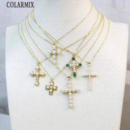 Chains 10 Pieces Classic Cross Pendant Necklace Pave Tiny Pearls Bead O Shape Lovely Women Gift 52816