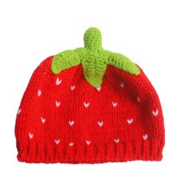 Sweet Strawberry Hat Handmade Knitted Beanie Caps Girl Adult Cute Casual Red Fruit Skull Pullover Cap