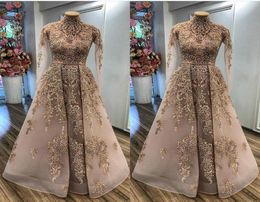 Luxurious Lace Beaded 2019 African Dubai Evening Dresses High Neck Long Sleeves Prom Dresses Vintage Formal Party Bridesmaid Pagea5287102