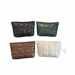 women Cosmetic Pouch Cott Padded Quilted Makeup Pouch Large Capacity Makeup Organizer Tote Bag Solid Color Cosmetic Handbags 40JV#