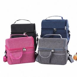 large Capacity Double Layer Thermal Lunch Bag Picnic Food Insulated Storage Ctainer Bento Milk Preservati Cooler Tote Bag x22X#