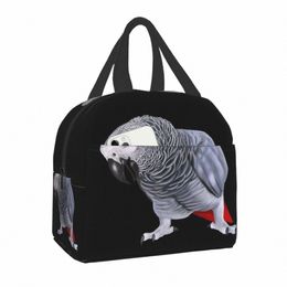 african Grey Parrot Insulated Lunch Bag for Work School Psittacine Bird Portable Cooler Thermal Lunch Box Women Kids Food Bags H6cP#