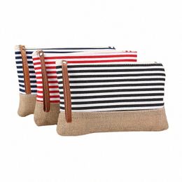 dhl50pcs Cosmetic Bags Women Nyl&linen Strapes Large Capacity Makeup Bag 3Colors O6Iv#