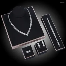 Necklace Earrings Set Dubai Luxury High Quality Zirconia Large Wedding Fashion Jewelry Elegant Bridal 4 Piece CZ Pendant Bracelet Ring