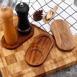 Decorative Figurines Pepper Grinder Base Household Kitchen Seasoning Bottle Acacia Wood Rubber Double-hole Tray