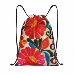 mexican Frs Embroidery Art Drawstring Backpack Bags Women Lightweight Textile Floral Folk Gym Sports Sackpack Sacks for Yoga f2jK#