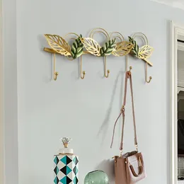 Hooks Iron Art Leaf Decorative Hook Wall Hanging Storage Five Home Decoration Accessories Clothes Cap Pendant Shelf